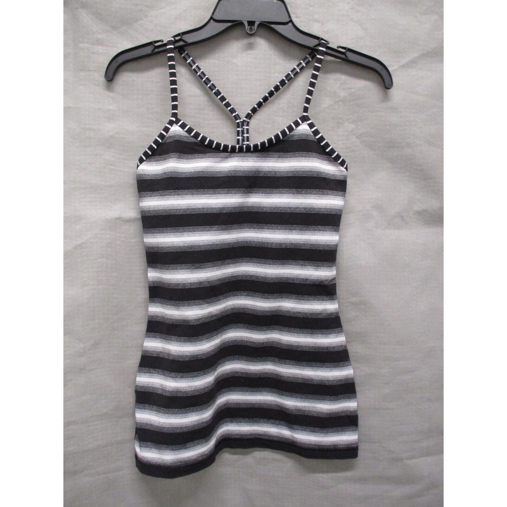 Lululemon Athletica Tank Women 6 Black & White Striped Power & Tank Luon Stretch